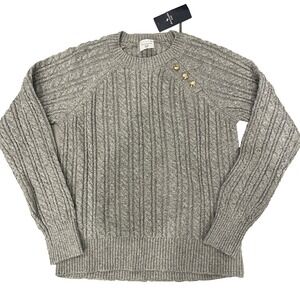 Abercrombie Kids Sweater 15/16 Gray Cable Knit Pullover Gold Button Shoulder